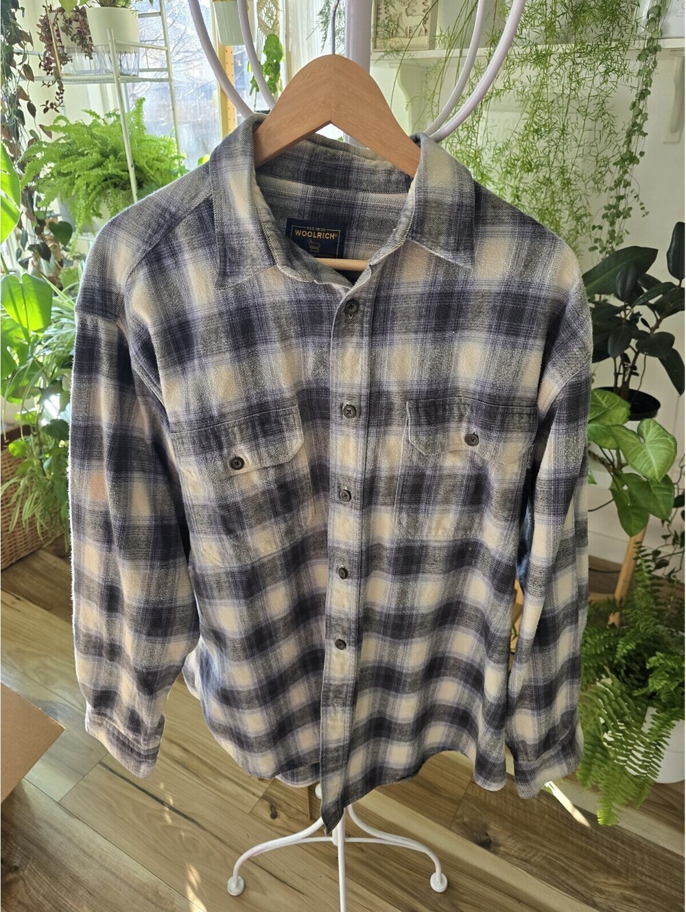 Woolrich Mens Checkered Collared Flannel Button Up Shirt Size Large